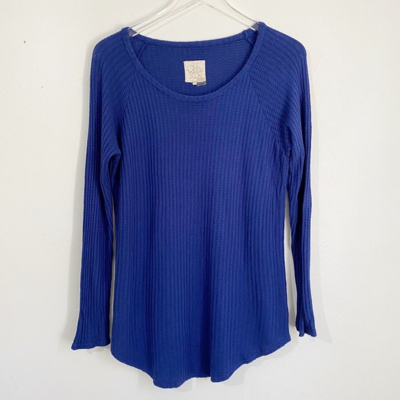 Chaser Tops - Chaser Waffle Long Sleeve Thermal Top Blue Size L